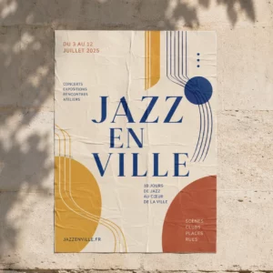 Affiche A2 collée sur mur extérieur pour l'événement Jazz en Ville