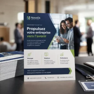 Flyer A5 professionnel pour une entreprise de transformation digitale distribué sur salon
